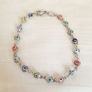 Vintage Silver Evil Eye Beaded Bracelet Turkey